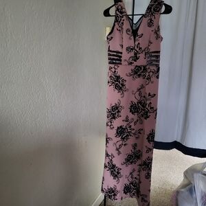 Elegant Pink and Black Floral Dress